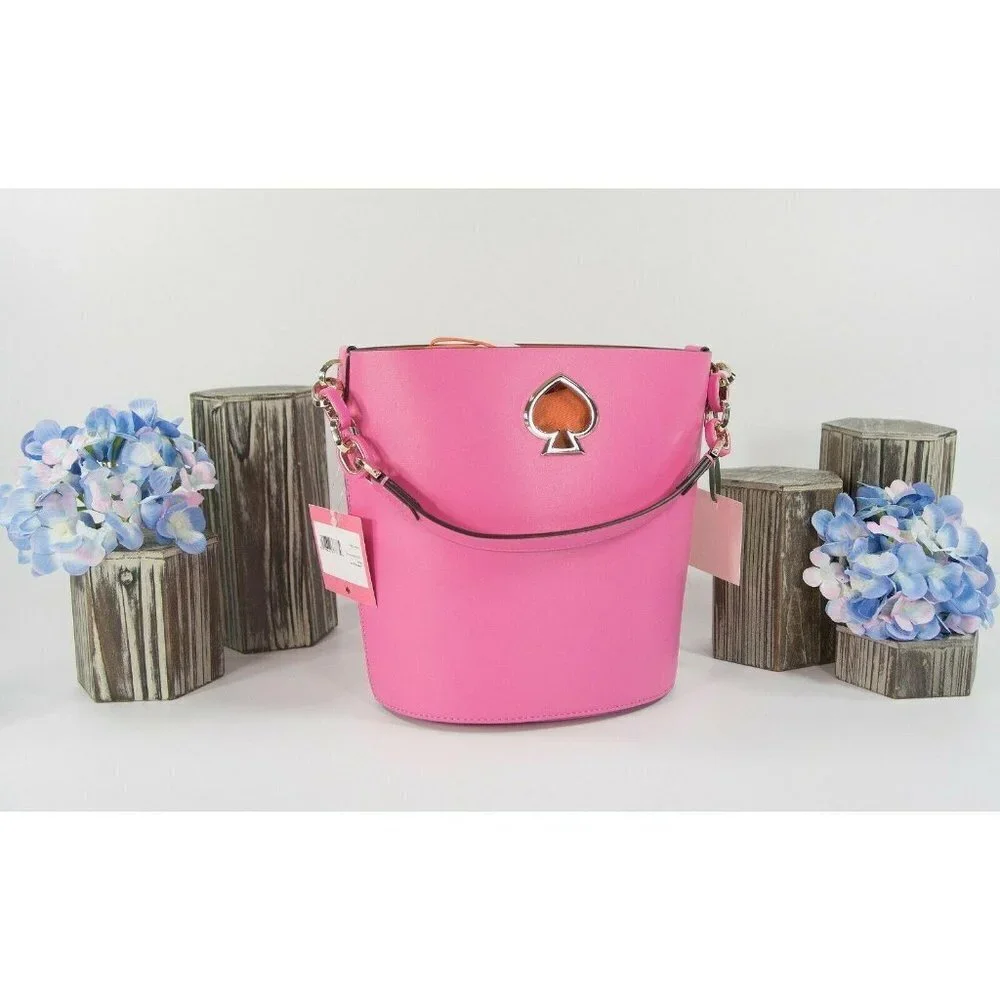 kate Spade Suzy Hibiscus Tea Leather Juicy Orange Insert Small Bucket Bag NWT - Picture 1 of 9